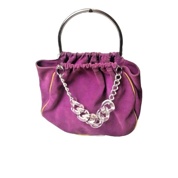 Isabella Lorusso Pink Suede Bag w/yellow Piping Transparent Chain & Cube Accents - Picture 4 of 11